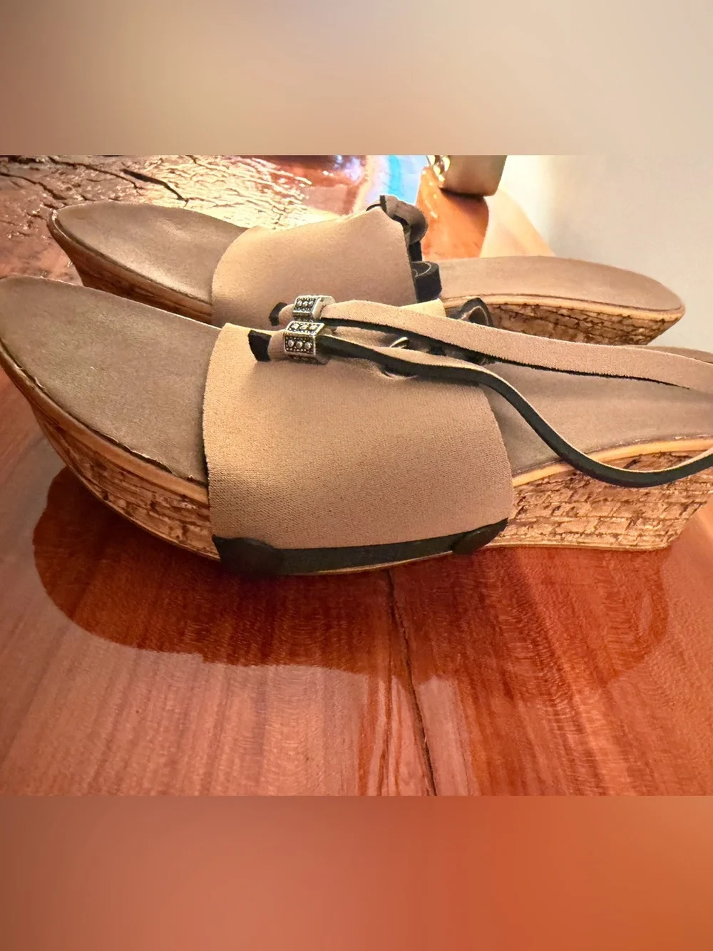 Women's Taupe Wedge Slide Sandals with Cork like Platform